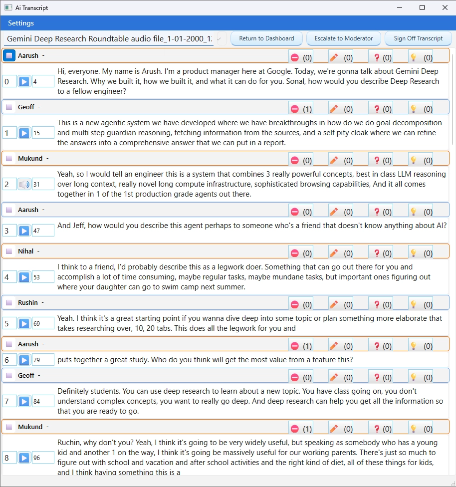 Transcript Review Screen for Dual Evidence Verification™